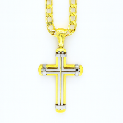 Tg3910g/t-Gold plated gents cross pendant and chain - Gift box included