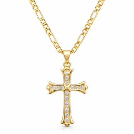 Tg3454-Gold plated cross pendant and chain-Gift box included